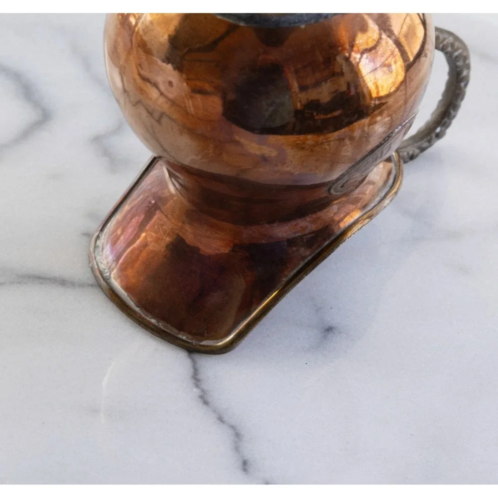 Vintage Copper And Brass Creamer Pitcher Bull Emblem